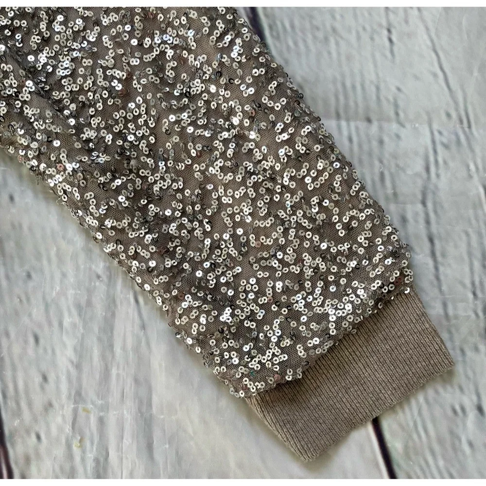 American Eagle Taupe Silver Sequin Cardigan Sweater